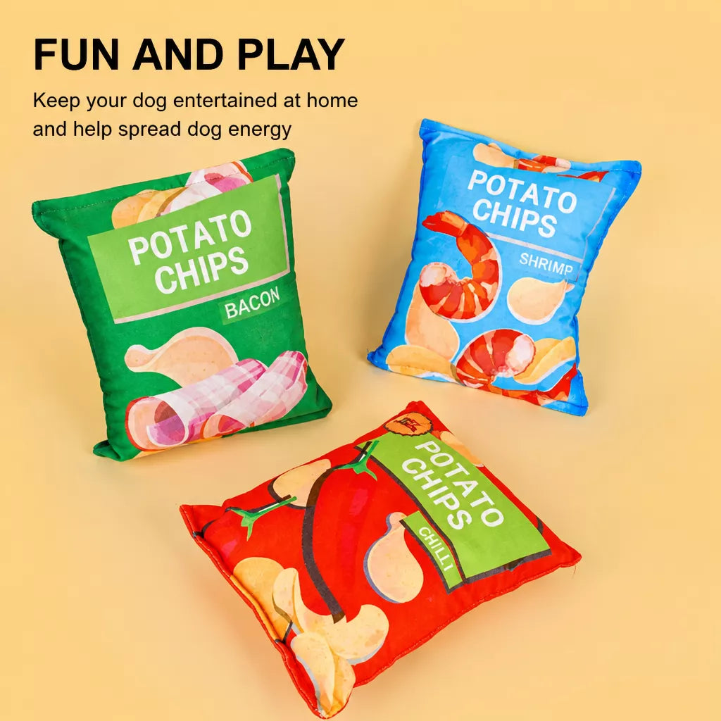 Plush Potato Chip Crinkle Toy for Dogs and Cats