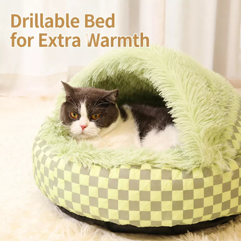 Semi-Enclosed Plush Pet Bed