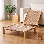 Rattan-Woven Cat Bed with Scratching Surface