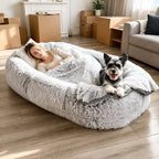 Giant Plush Bolster Dog Bed with Removable Washable Cover shown in the product photo