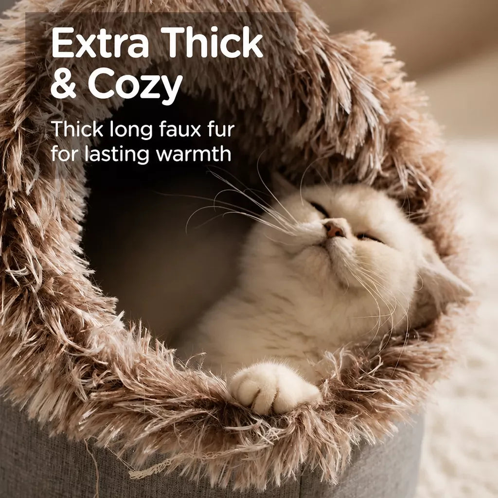 Enclosed Plush Pet Bed for Cats and Small Dogs