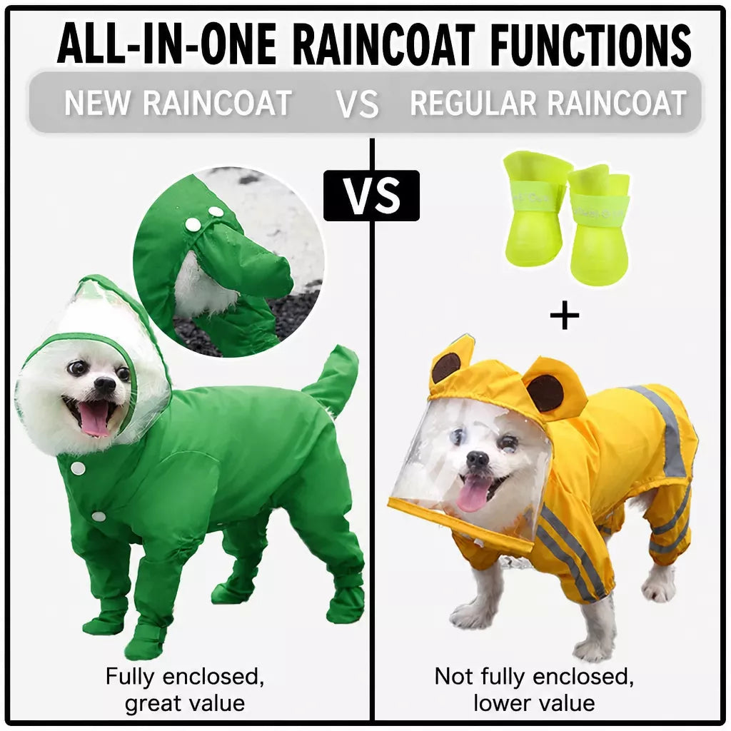 Four-Leg Dog Rain Suit with Clear Hood and Leash Access - product view