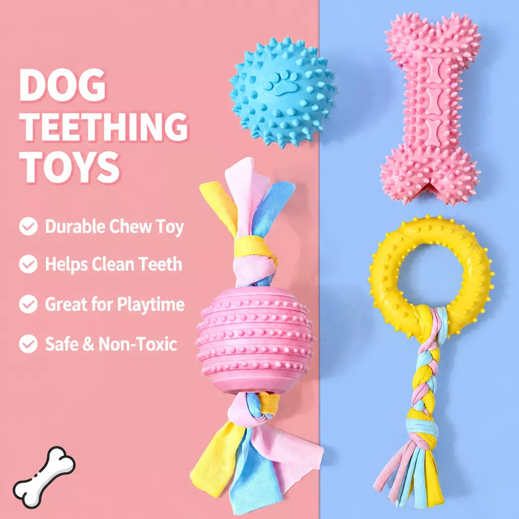 Silicone Dog Chew Toy – Ball, Bone & Rope Shapes
