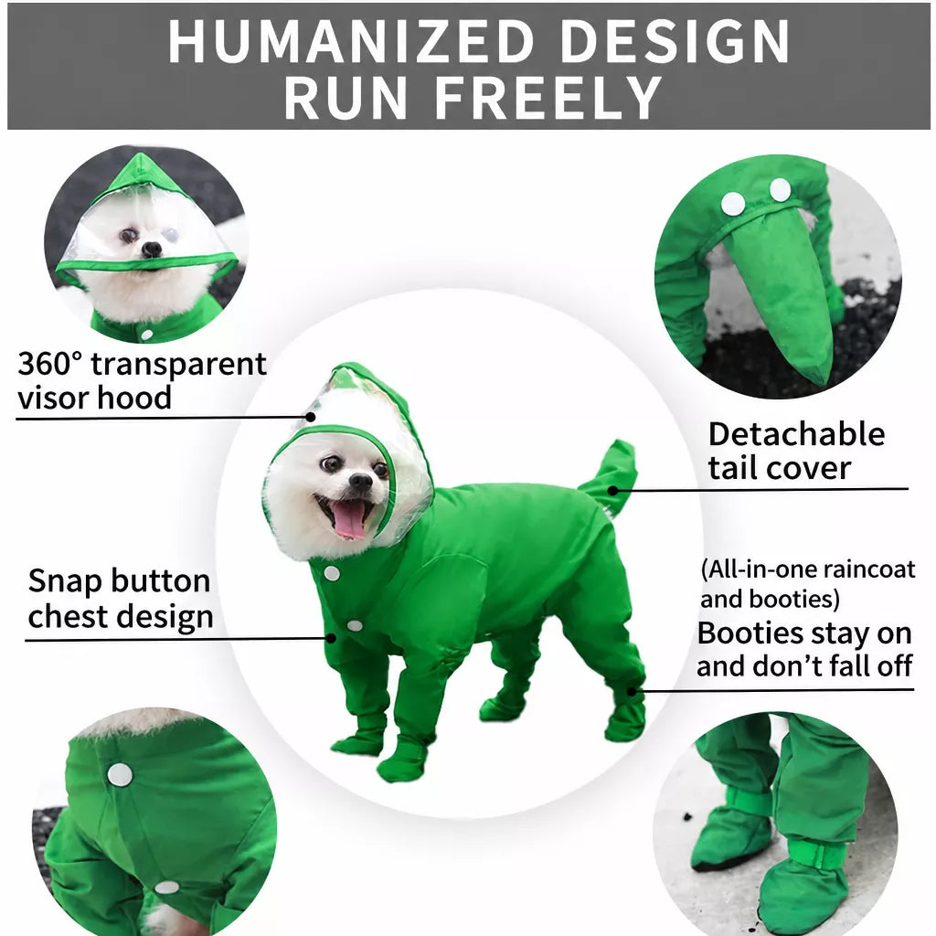 Rain suit clear hood, chest snaps and detachable tail cover