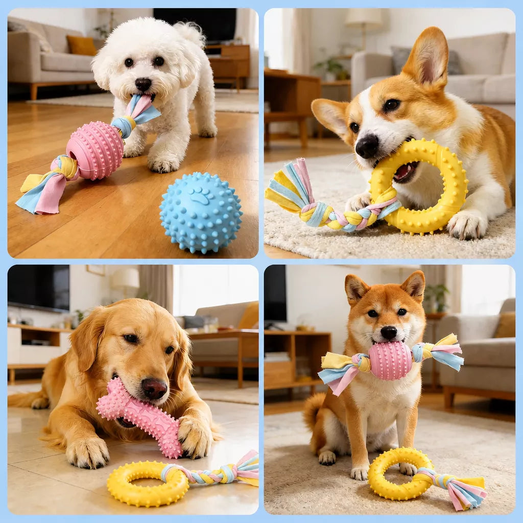 Silicone Dog Chew Toy – Ball, Bone & Rope Shapes