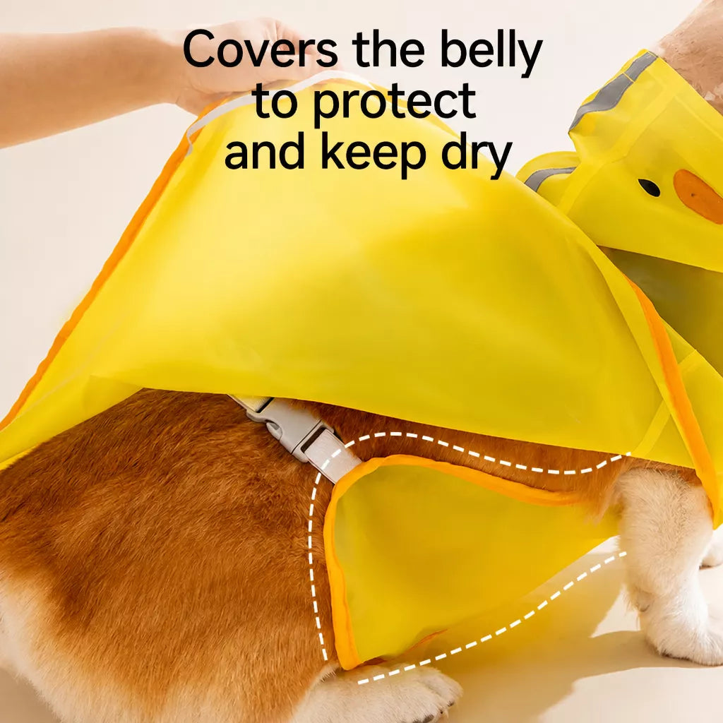 Belly coverage and fastening on the yellow dog rain poncho