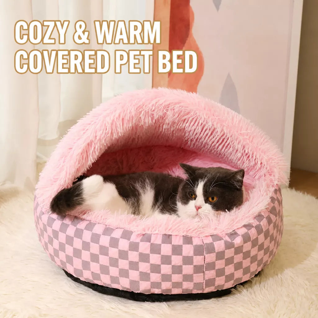 Semi-Enclosed Plush Pet Bed