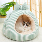 Striped Pet Cave Bed with Bow and Removable Cushion - product view