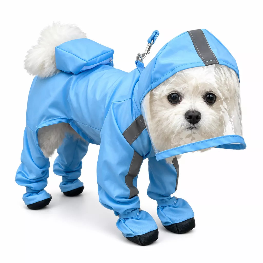 Four-Leg Dog Rain Suit with Clear Hood and Leash Access - product view