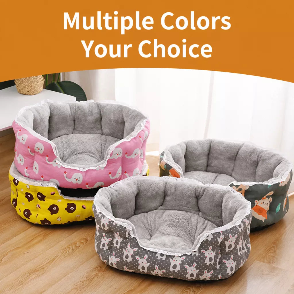 Printed Plush Bolster Pet Bed — design and construction details
