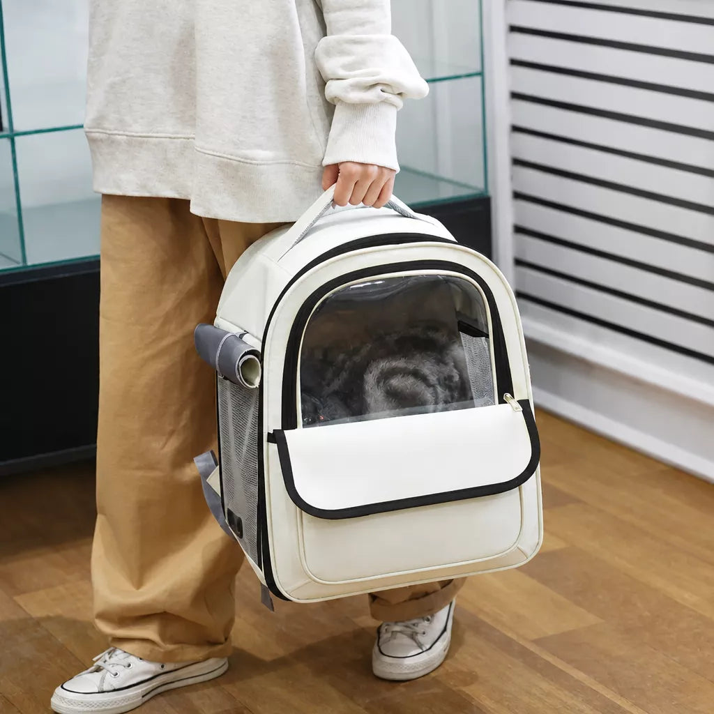 Mesh Cat Carrier Backpack with Carry Handle and Fold-Flat Design shown in the product photo