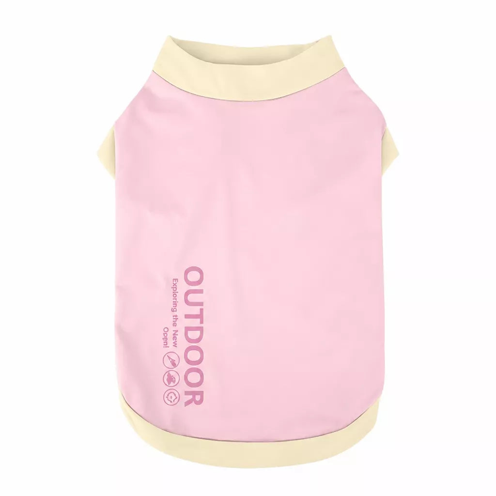 Pink color-block dog tank with yellow contrast trim