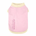 Pink color-block dog tank with yellow contrast trim