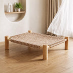 Rattan-Woven Cat Bed with Scratching Surface