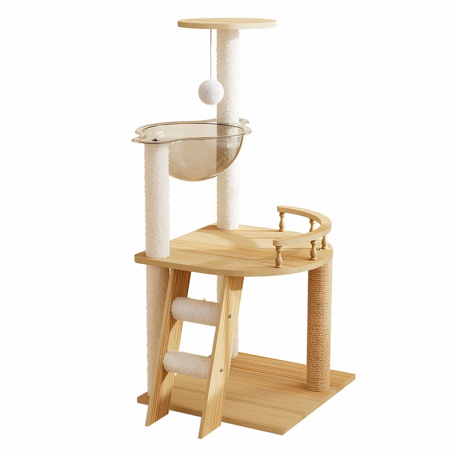 Natural wood cat tower product view