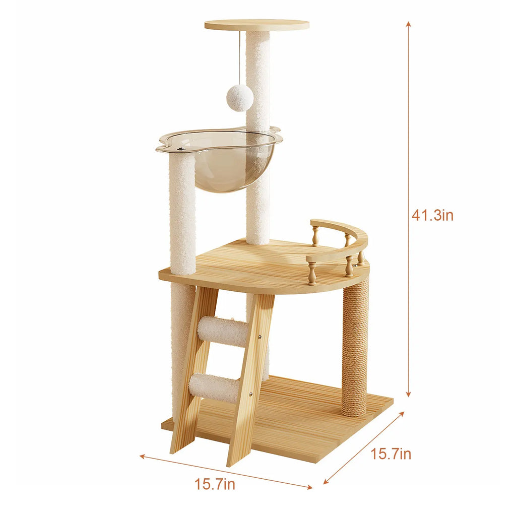 41.3-inch natural wood cat tower dimensions