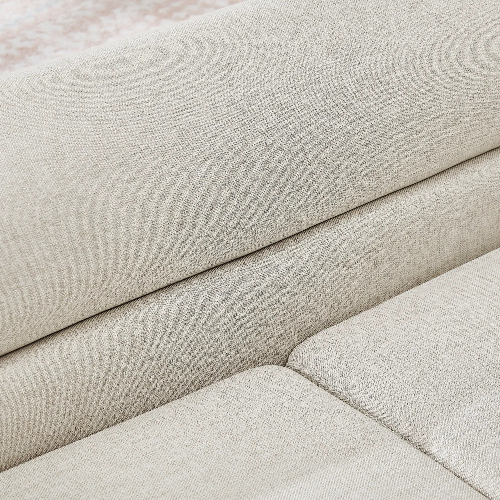 Beige linen upholstery close-up on a dog sofa
