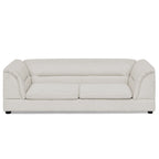 Front product view of an oversized beige dog sofa