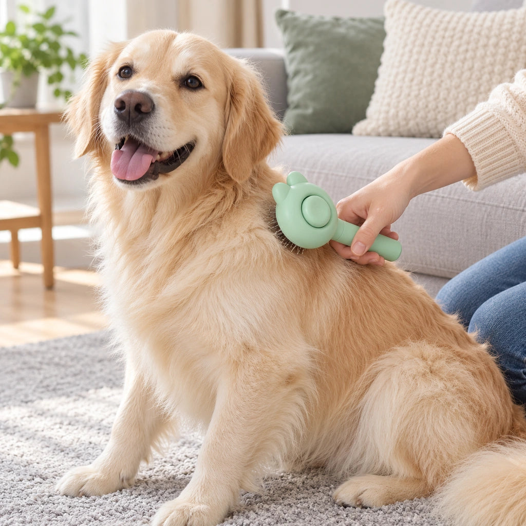 Self-Cleaning Pet Grooming Brush with Curved Pins p-02896 Secondary image