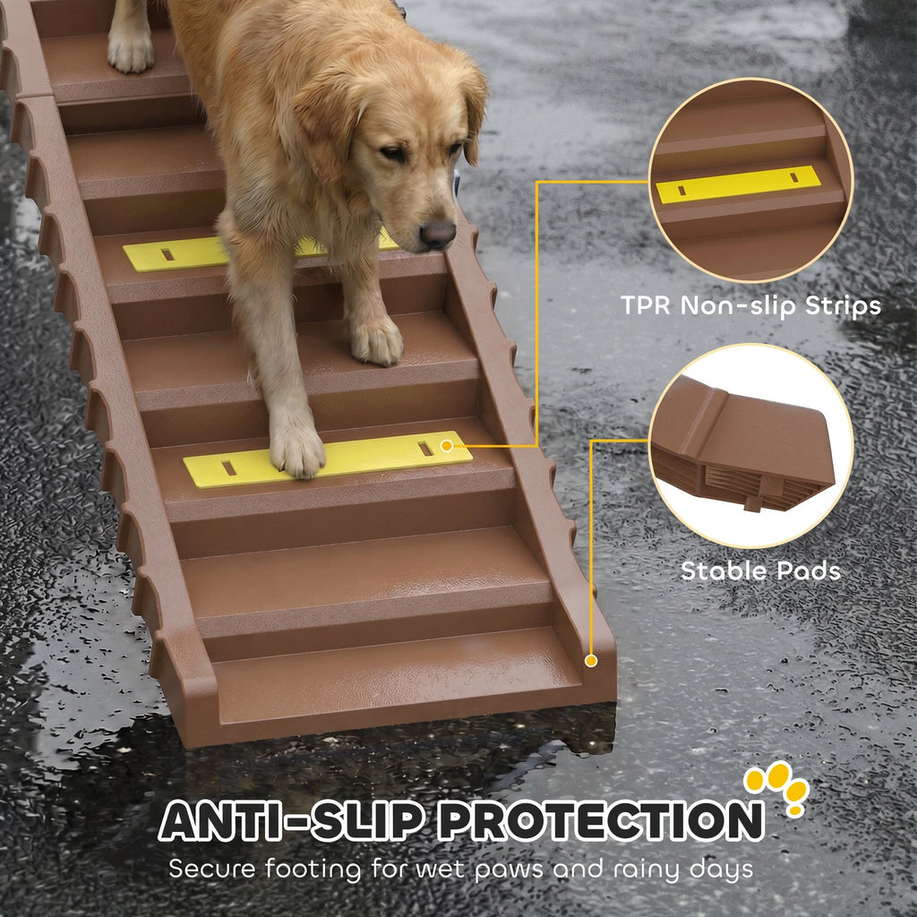 PawHut Foldable Dog Car Ramp with 10 Steps — grip strip and pad details