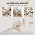 PawHut dog ramp showing four adjustable heights of 15, 16.5, 17.7 and 18.9 inches