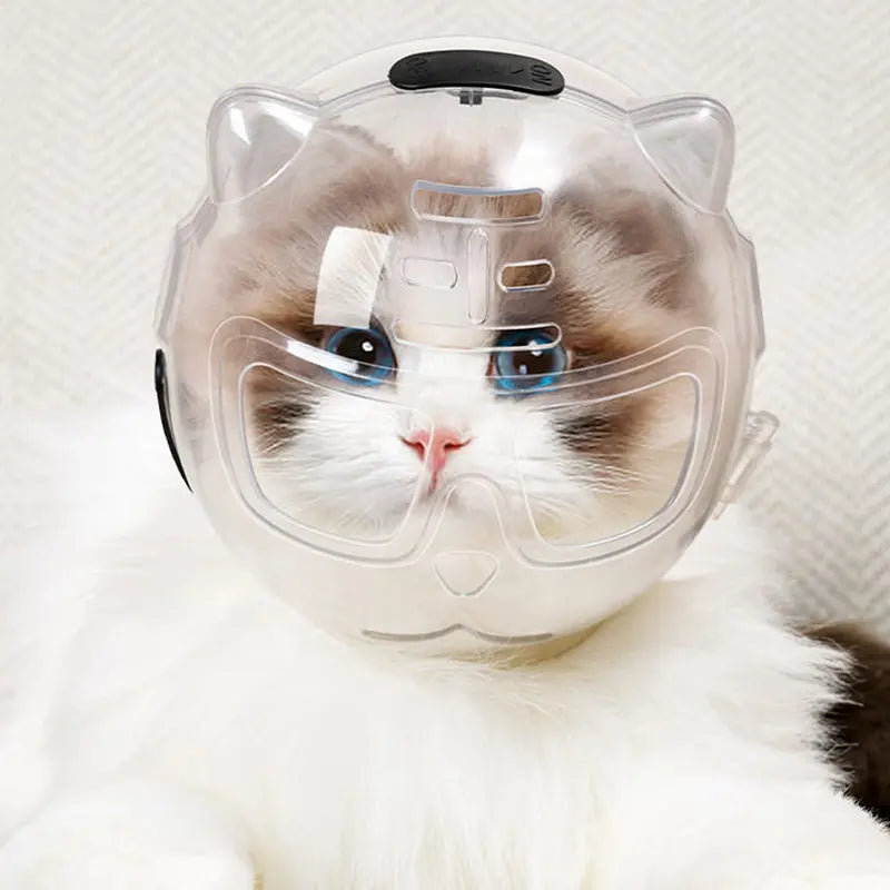 Transparent Cat Grooming Muzzle Helmet feature detail 1