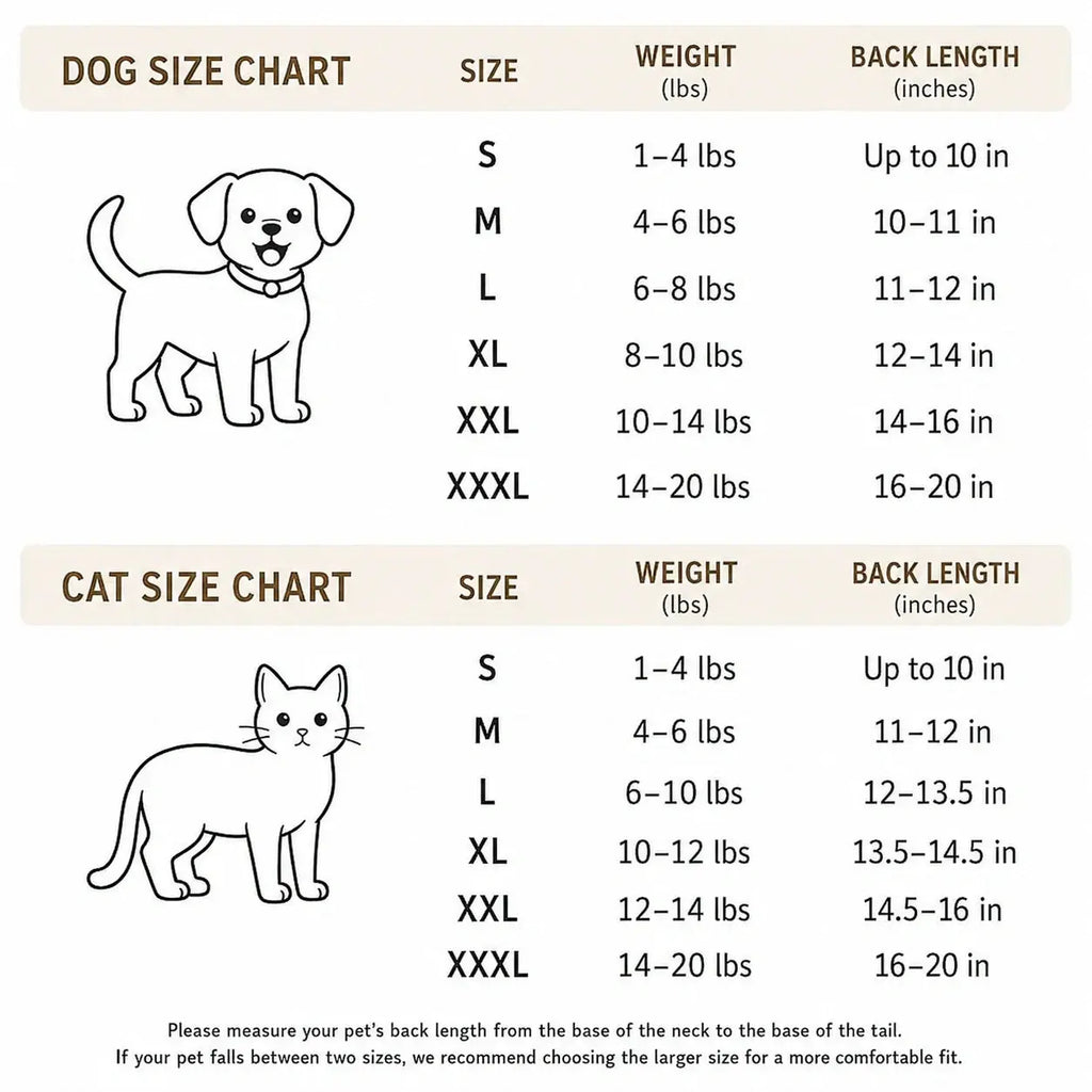 Pet carrier backpack size chart for cats and small dogs