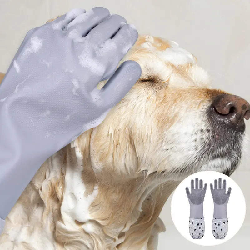 Extra-Long Silicone Pet Bathing Gloves product view Main image