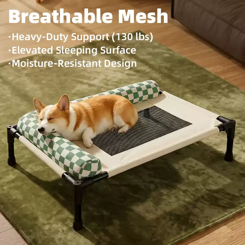 Foldable Elevated Mesh Pet Cot with Bolsters feature detail 1