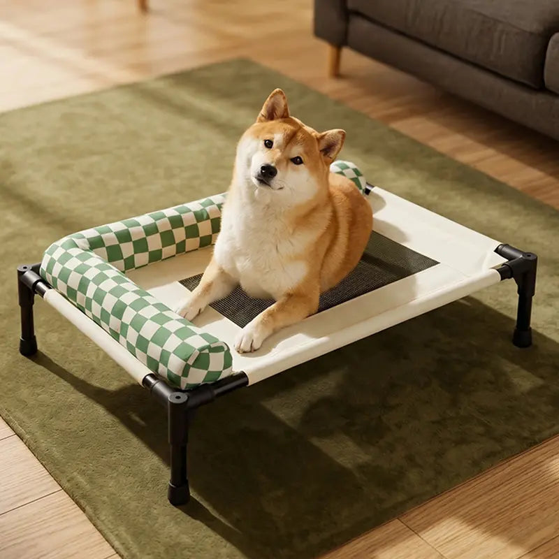 Foldable Elevated Mesh Pet Cot with Bolsters feature detail 2