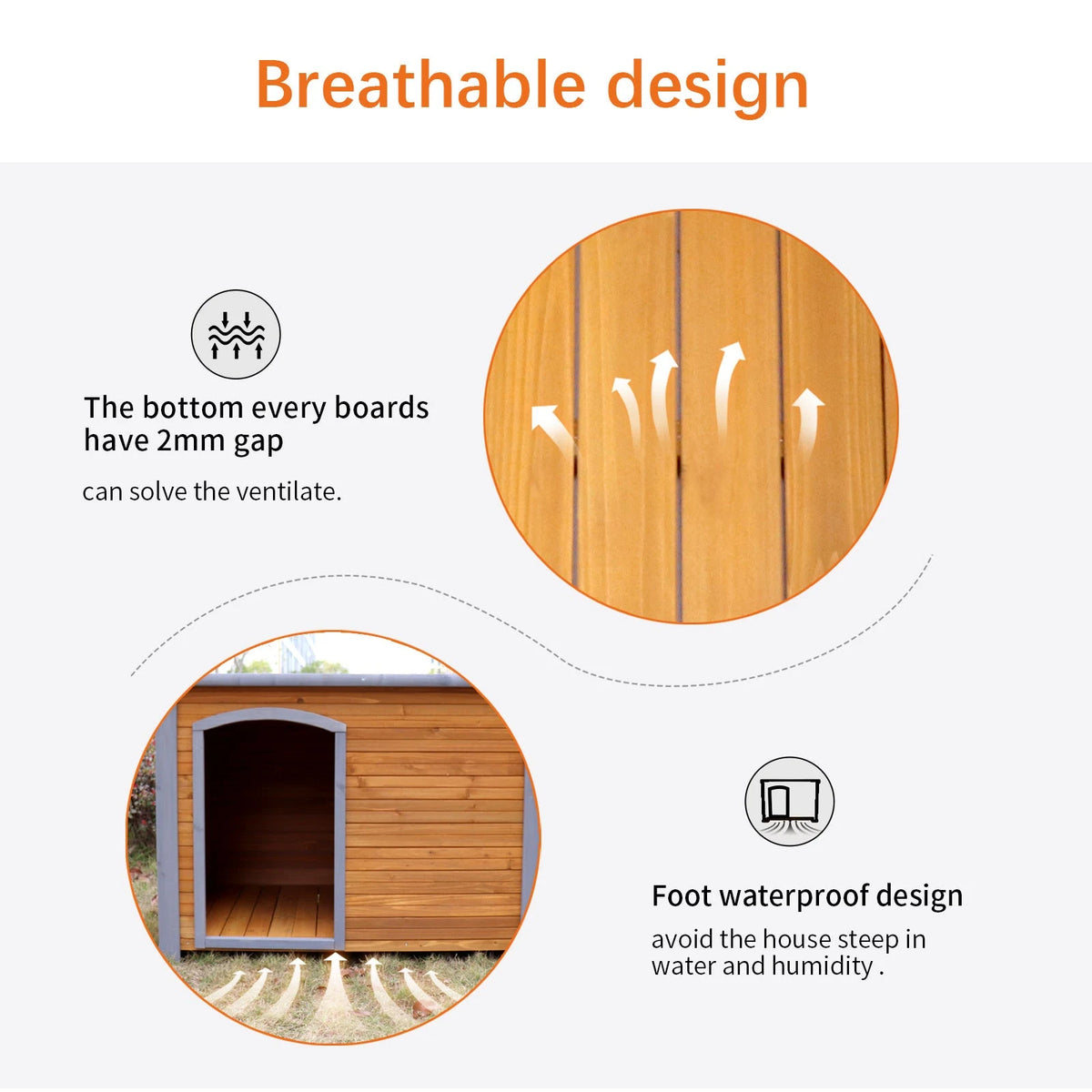 Raised Wooden Dog House with Sloped Roof — ventilation and raised feet