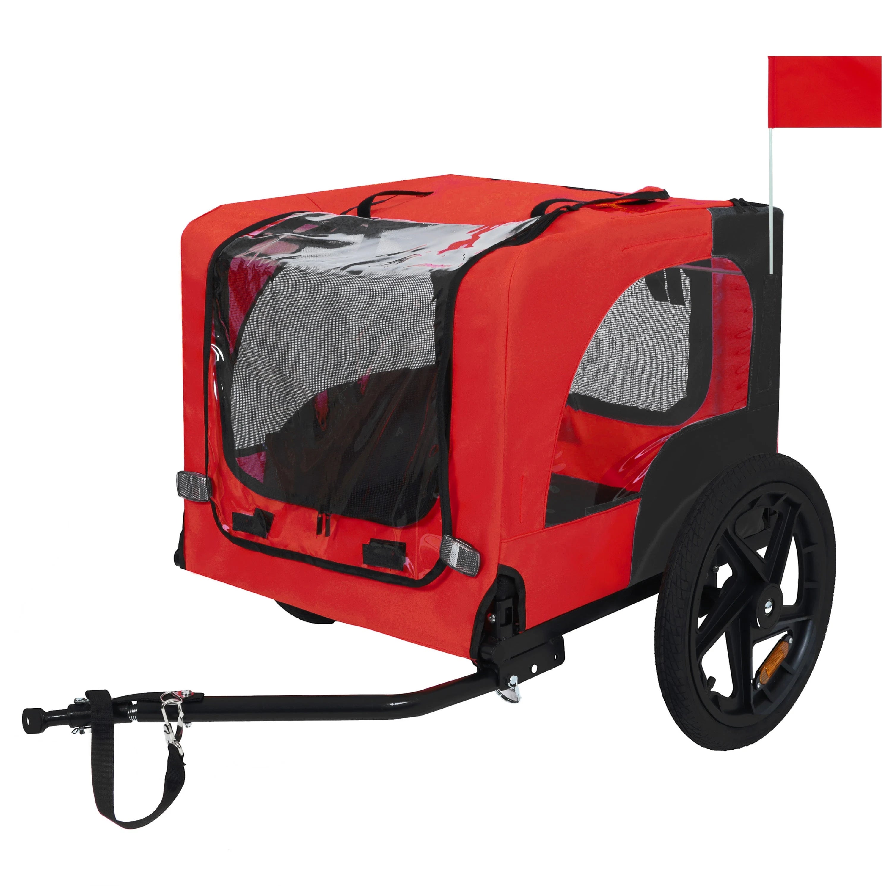 Red Folding Pet Bike Trailer with Mesh Windows W136456073 Secondary image