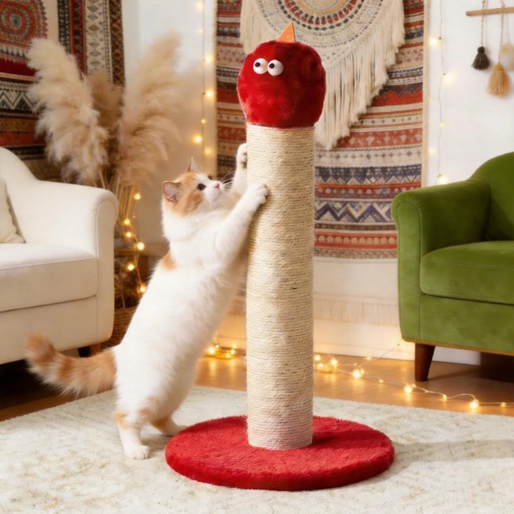 Red Monster Sisal Cat Scratching Post — cat scratching the sisal post