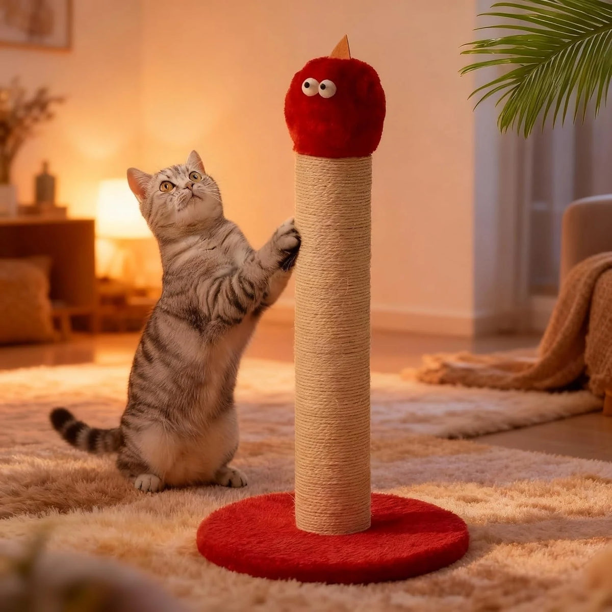 Red Monster Sisal Cat Scratching Post — scratching post room setting Main image