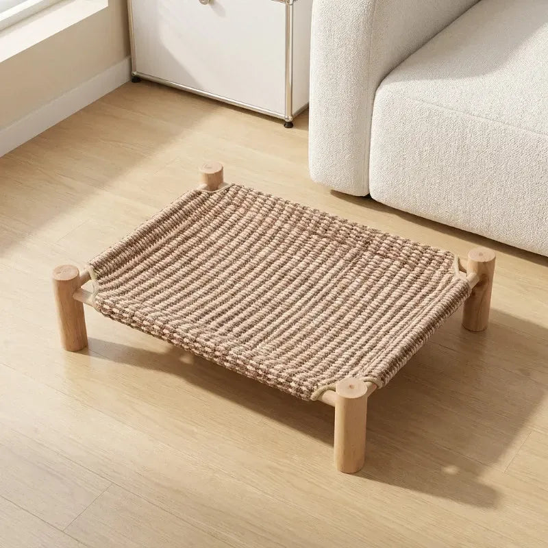Rattan-Woven Cat Bed with Scratching Surface