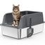 High-sided stainless steel cat litter box with scoop
