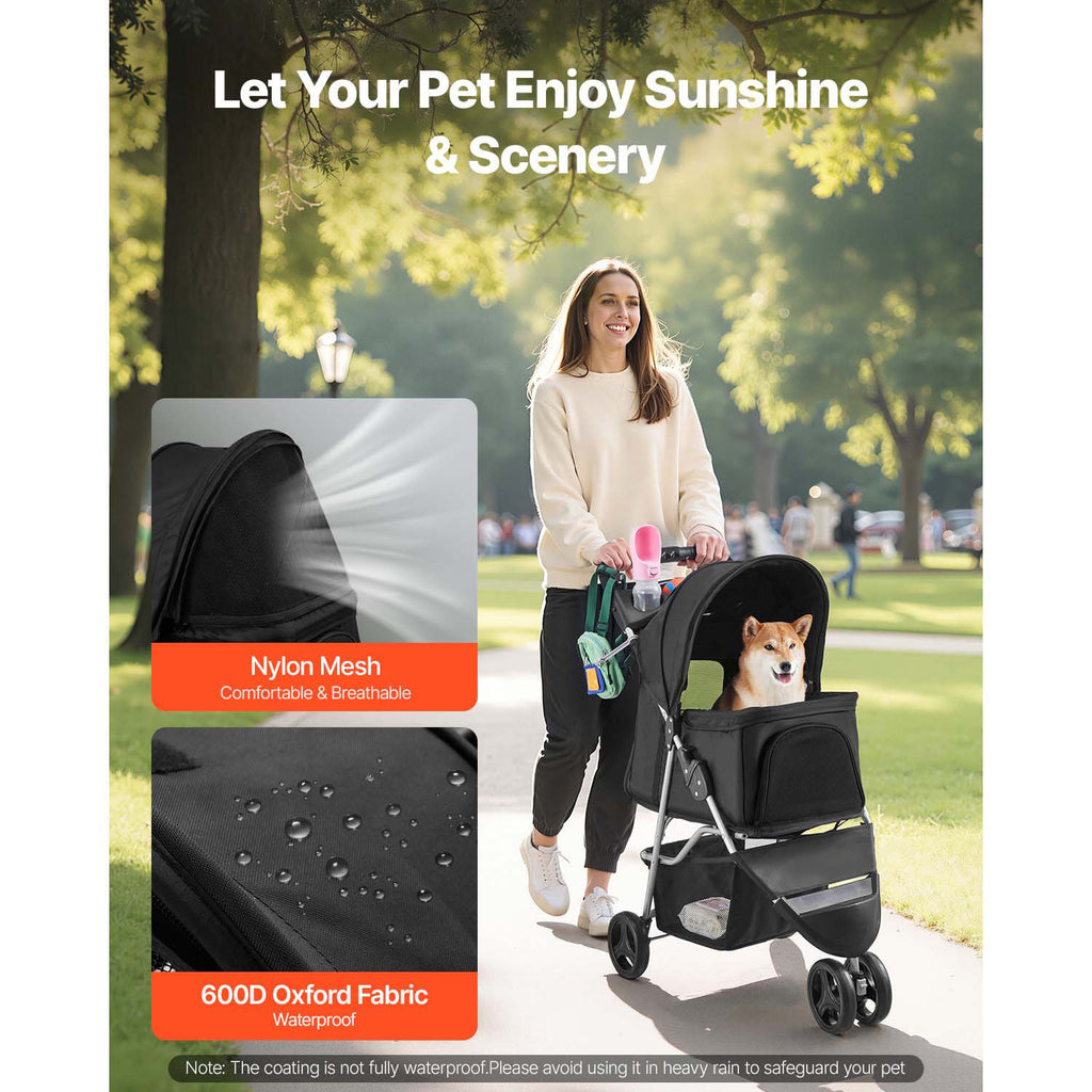 Pet stroller fabric and outdoor use features