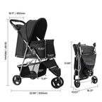 Unfolded stroller, folded stroller and pet cabin size diagram