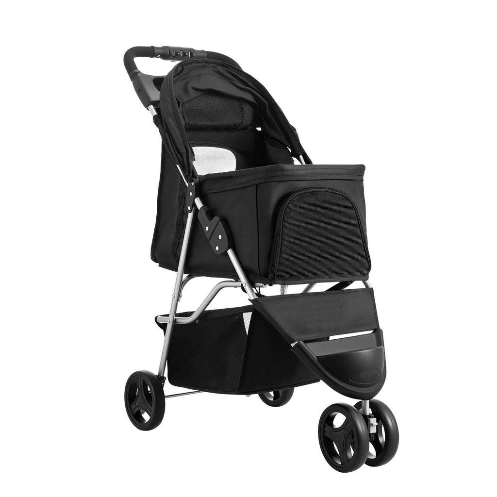 Black stroller cabin and front wheel view