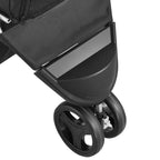 Lower storage basket and front wheel detail