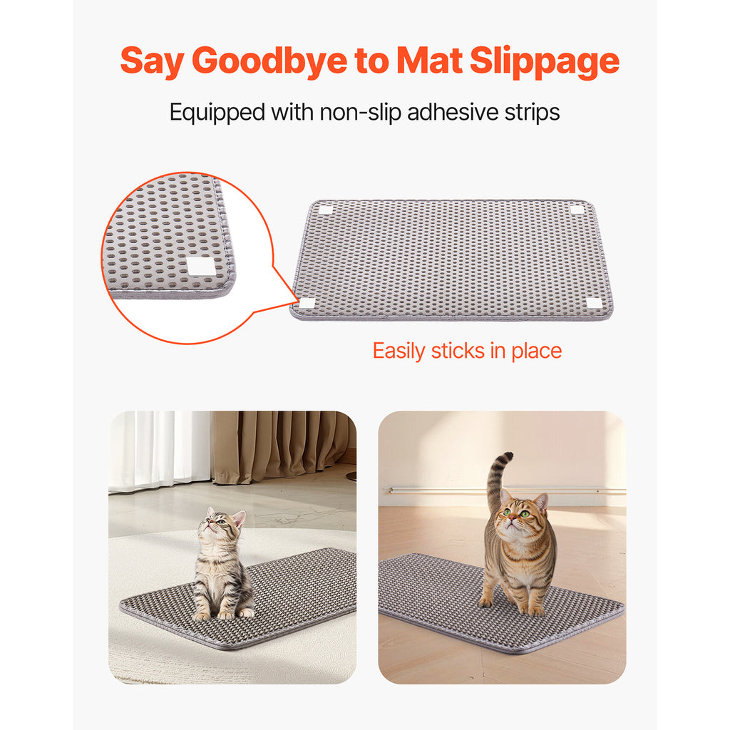 24 x 15 Inch Honeycomb Cat Litter Mat — adhesive pad placement
