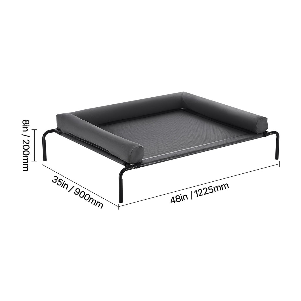 XL elevated dog cot dimensions: 48 in long, 35 in wide and 8 in high