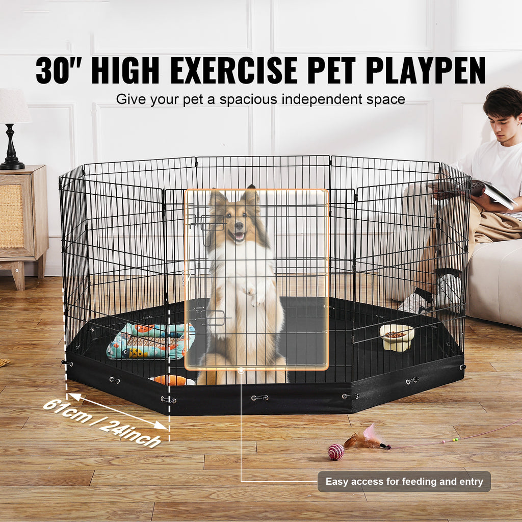 30-Inch 8-Panel Dog Playpen with Mat — panel height and door