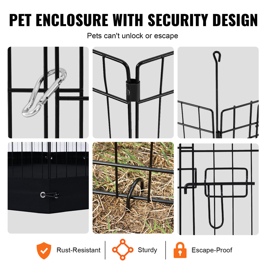 30-Inch 8-Panel Dog Playpen with Mat — door latches and anchoring details