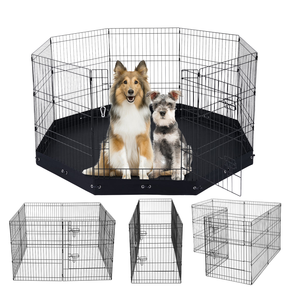 30-Inch 8-Panel Dog Playpen with Mat — pen shown with dogs