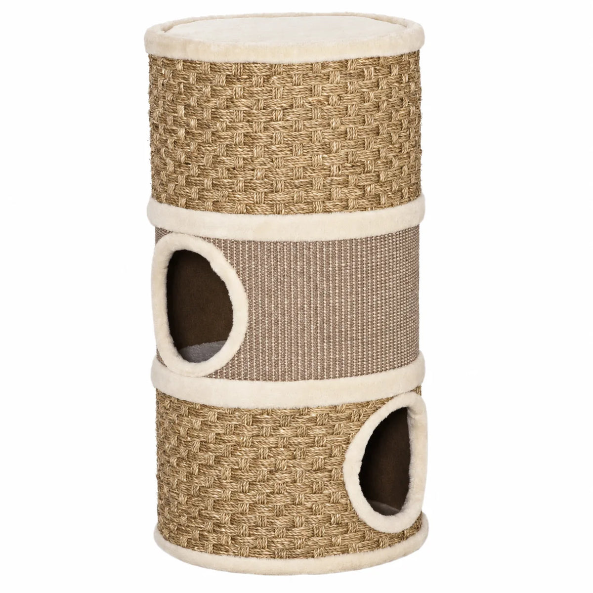 Khaki and brown barrel cat condo — product view