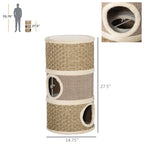 Khaki and brown barrel cat condo — overall dimensions