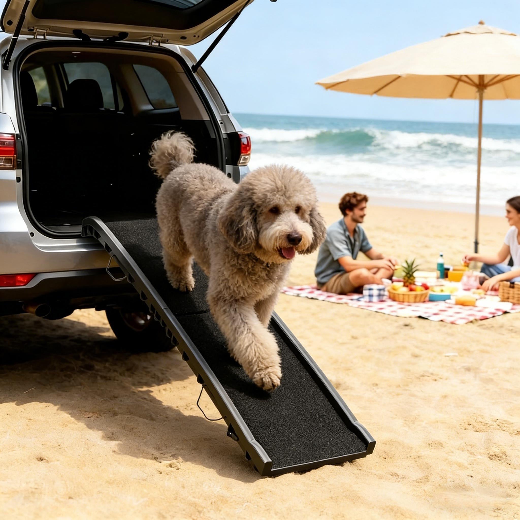 61-Inch Folding Dog Car Ramp with Side Rails T3971P455761 Secondary image