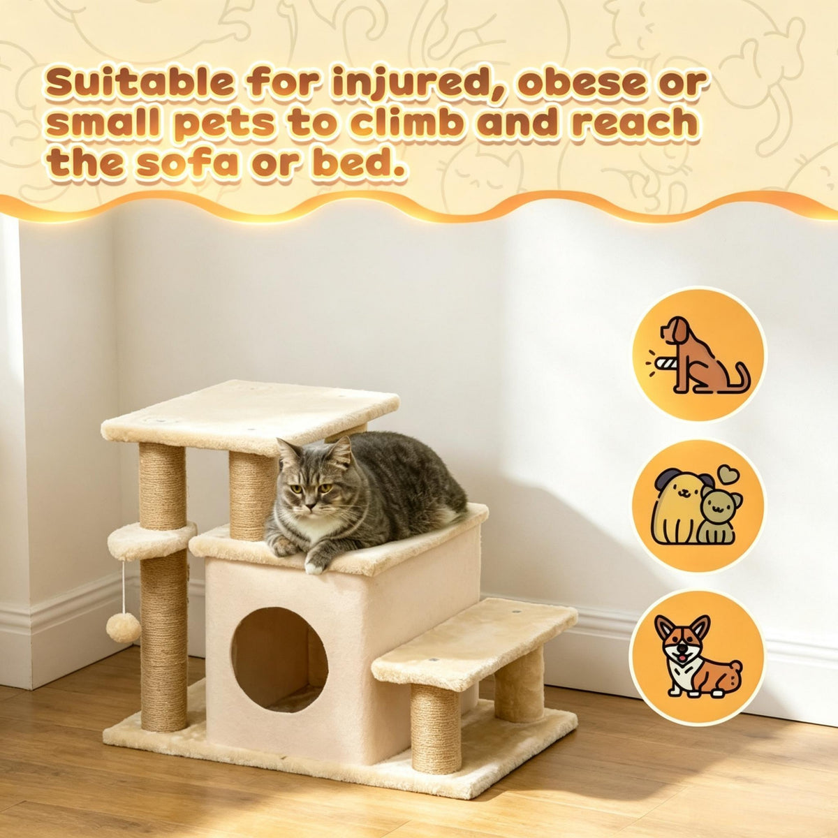 Cat stairs in three-step configuration