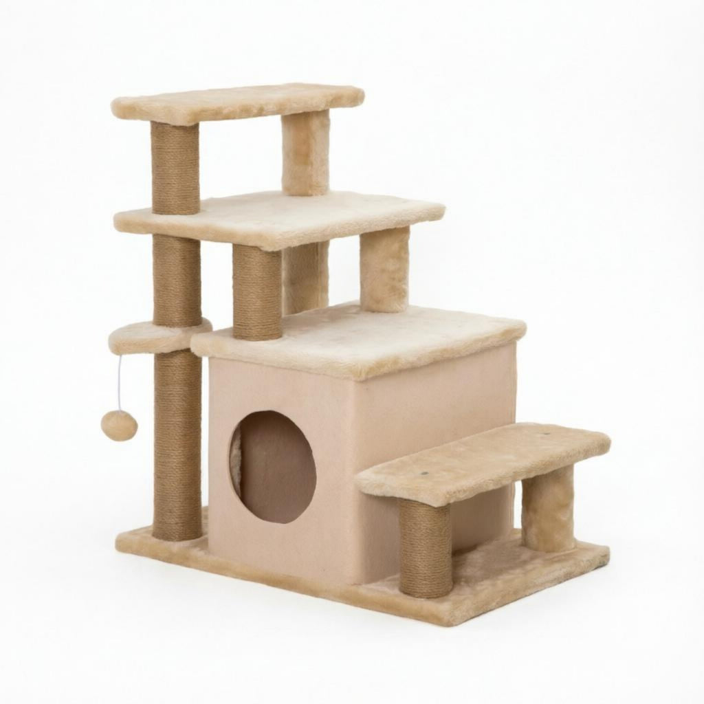 Four-step cat stairs on white background
